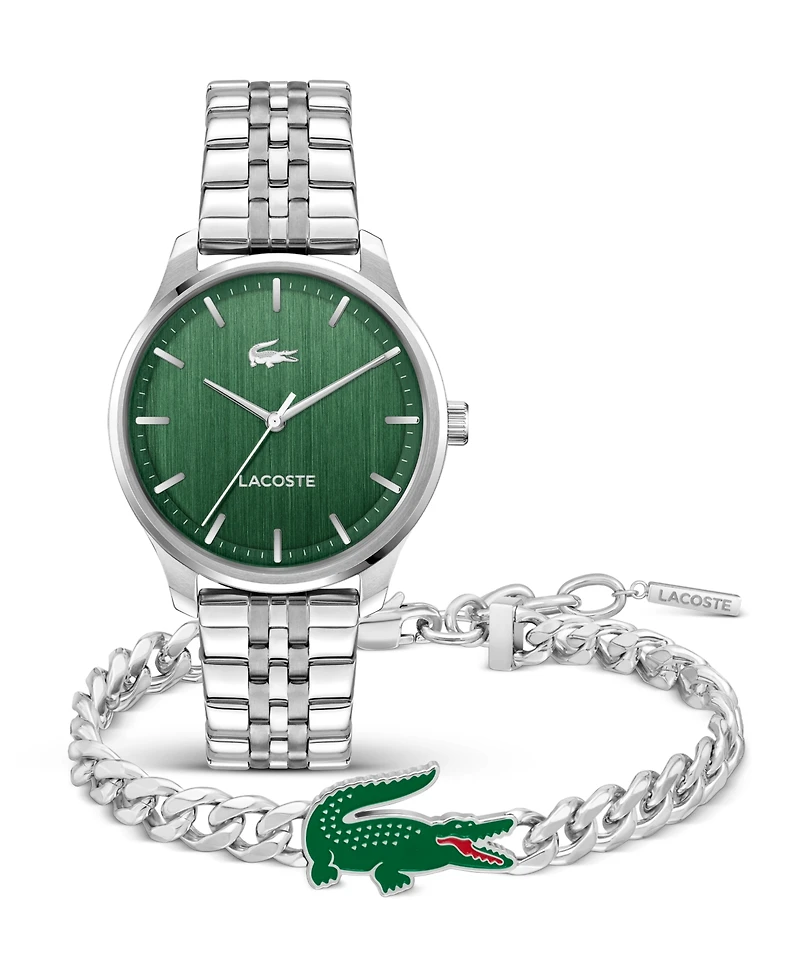 Lacoste Men's Quartz Gift Set Silver-Tone Stainless Steel Bracelet Watch 42mm