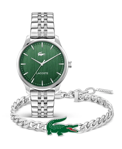 Lacoste Men's Quartz Gift Set Silver-Tone Stainless Steel Bracelet Watch 42mm