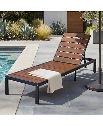 Asagikoiai 6-Position Outdoor Acacia Wood Chaise Lounge Chair with Adjustable Backrest
