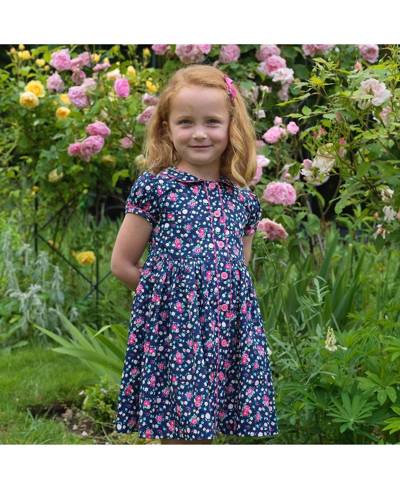 Rachel Riley Toddler Girls 2-10 Navy Floral Button-front Dress