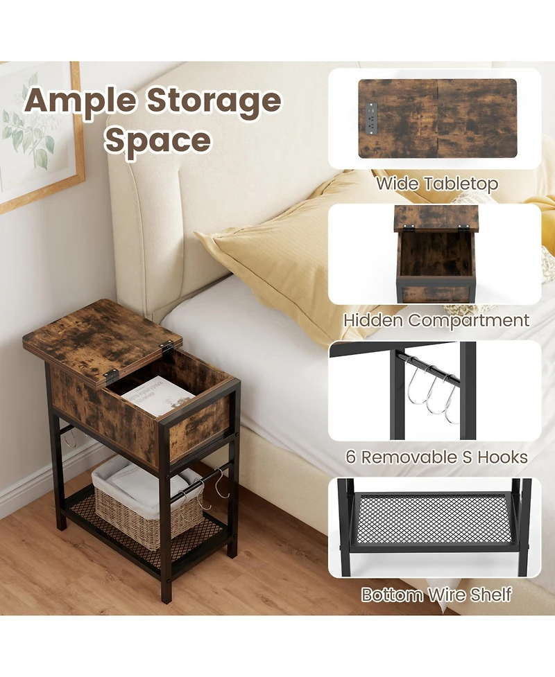 Slickblue End Table with Built-In Charging Station and Flip Top Compartment