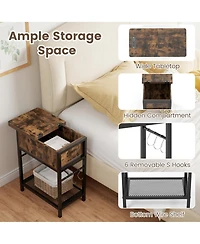 Slickblue End Table with Built-In Charging Station and Flip Top Compartment