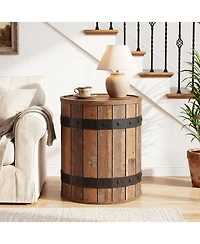 Tribesigns Barrel Side Table with Hidden Storage, 19.68" Farmhouse Round Rustic Wood End Table with Removable Lid