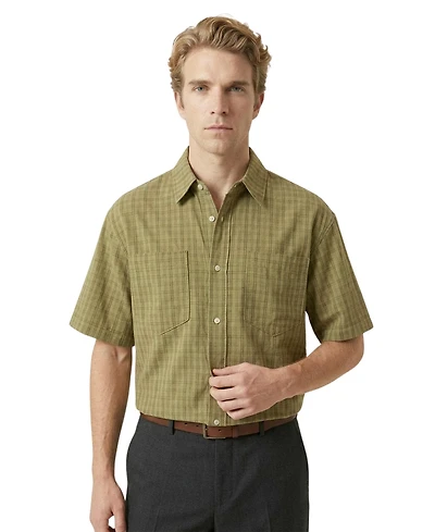 Modenaire Men's Plaid Short-Sleeve Button-Front Shirt