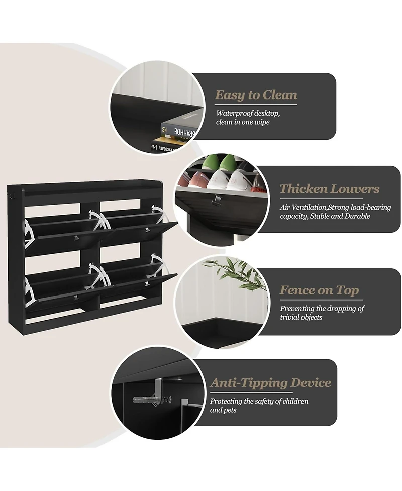 gaomon Large Shoe Cabinet with 4 Flip Drawers, Wooden Shoe Cabinet Storage with Adjustable Shelf for Entryway, Freestanding Hidden Shoe Organizer