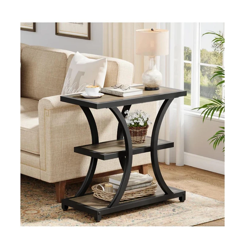 Slickblue 3-Tier End Table with Geometric Design for Living Room