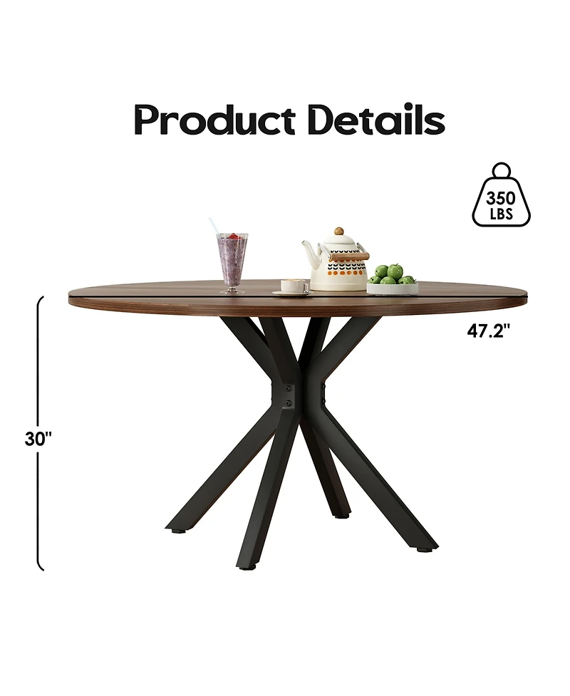 Clihome Solid Wood Round Dining Kitchen Table with Intersecting Pedestal Base