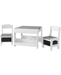 Clihome 3-Piece Kids Table Chair Set, 2-in-1 Reversible Desktop with Chalkboard Storage and Bookshelf