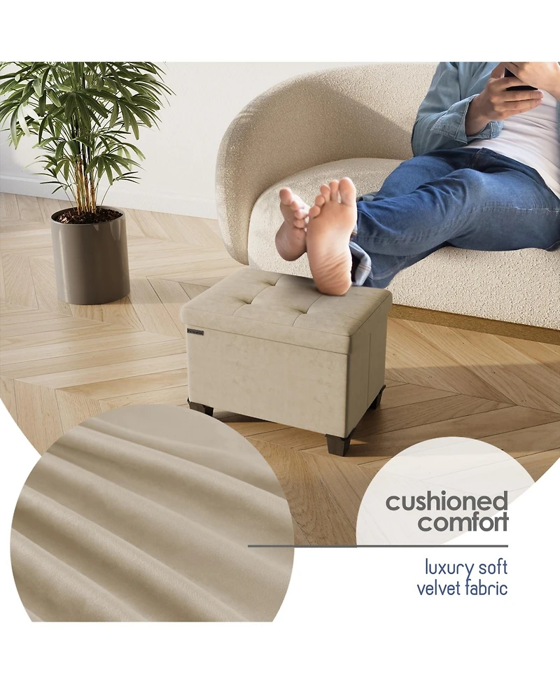 Nestl 16-Inch Velvet Cube Storage Ottoman with Bin, Small Foot Stool and Seat for Living Room