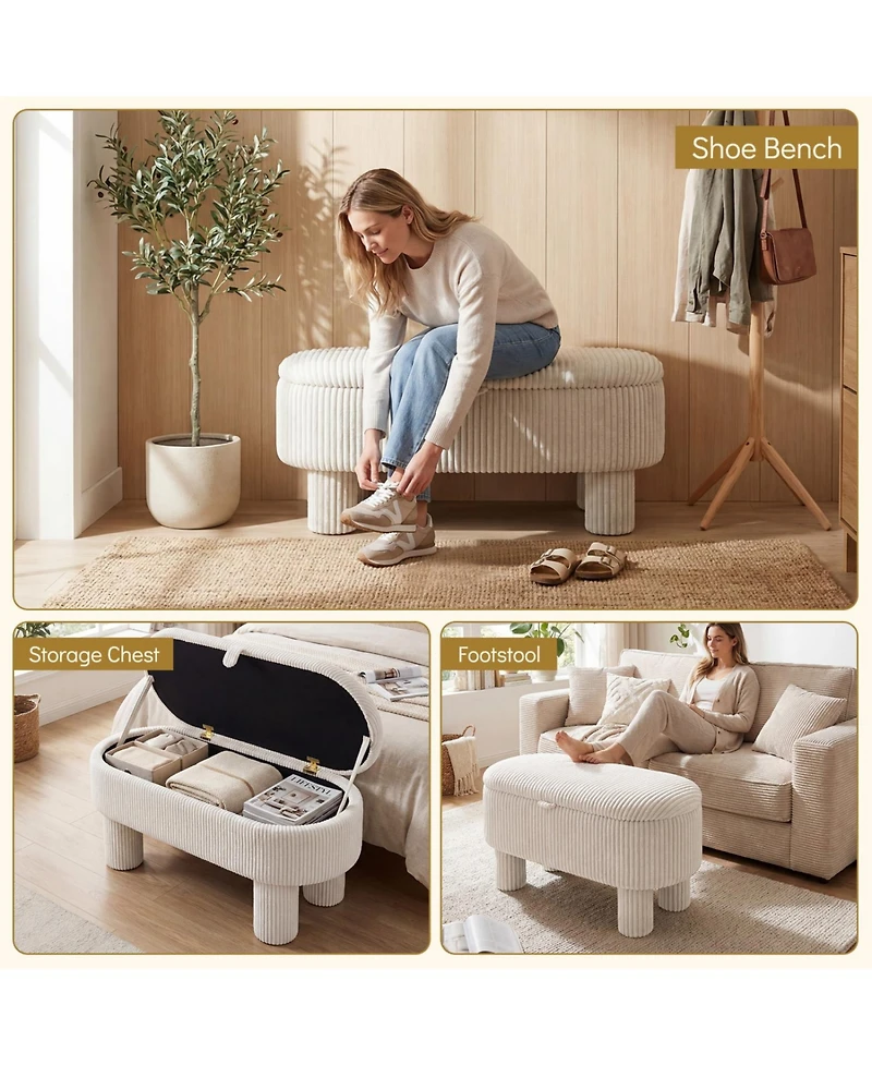 Slickblue Corduroy Upholstered Storage Ottoman Bench, Foot Stool with Hidden