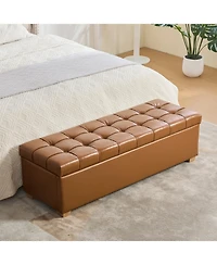 Rainsken Ottoman with Storage, Faux Leather Upholstered End of Bed Bench Safety Hinge, Tufted Bench, for Living Room Bedroom