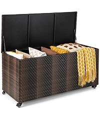 Gymax 2-in-1 Pe Wicker Outdoor Storage Box Furniture Deck Garden Tools