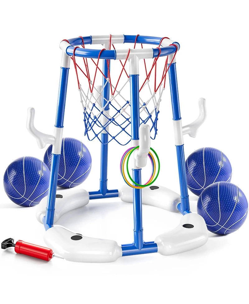 Gnuadz 2-in-1 Pool Basketball Hoop Floating Game Balls Rings Pump Water Play Summer Family Party