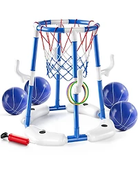 Gnuadz 2-in-1 Pool Basketball Hoop Floating Game Balls Rings Pump Water Play Summer Family Party