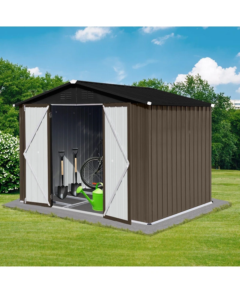 Mondawe 8 x 6 Feet Outdoor Metal Storage Shed With Apex Roof, Lockable Garden Tool Shed