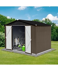 Mondawe 8 x 6 Feet Outdoor Metal Storage Shed With Apex Roof, Lockable Garden Tool Shed