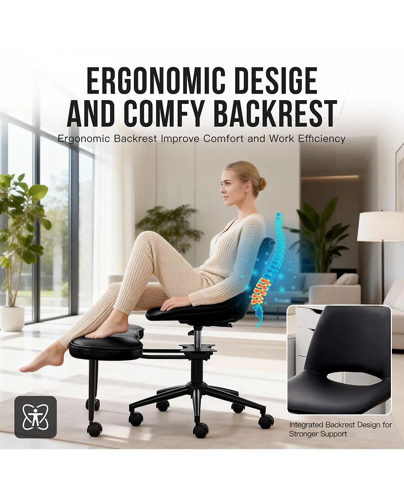 homfan Cross-Legged Office Chair with Wheels, 360degree(s) Swivel, Height Adjustable Seat, Wide Criss Cross Design with Lumbar Support