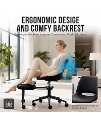 homfan Cross-Legged Office Chair with Wheels, 360degree(s) Swivel, Height Adjustable Seat, Wide Criss Cross Design with Lumbar Support
