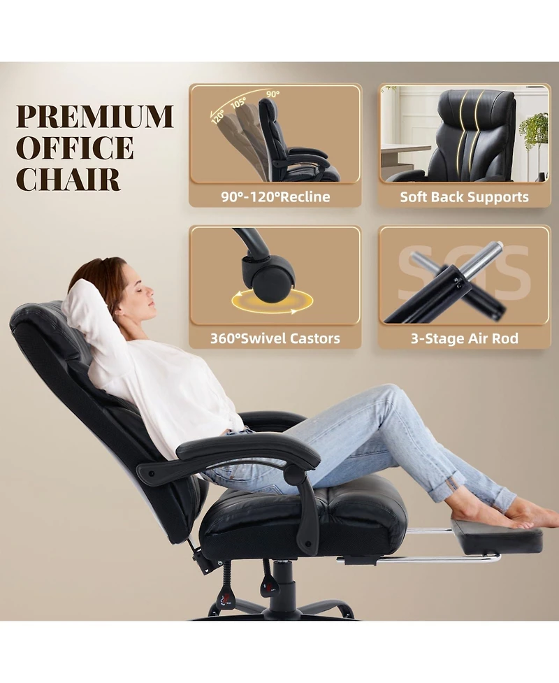 homfan Leather Office Chair with Footrest Ergonomic Reclining Computer