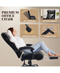 homfan Leather Office Chair with Footrest Ergonomic Reclining Computer