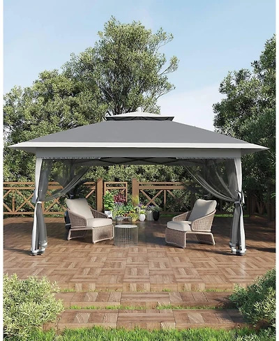 homfan One-Push Pop-Up Gazebo, 12x12 Ft Canopy Tent with Mosquito Netting, 4 Sandbags and Adjustable Height