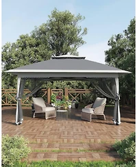 homfan One-Push Pop-Up Gazebo, 12x12 Ft Canopy Tent with Mosquito Netting, 4 Sandbags and Adjustable Height