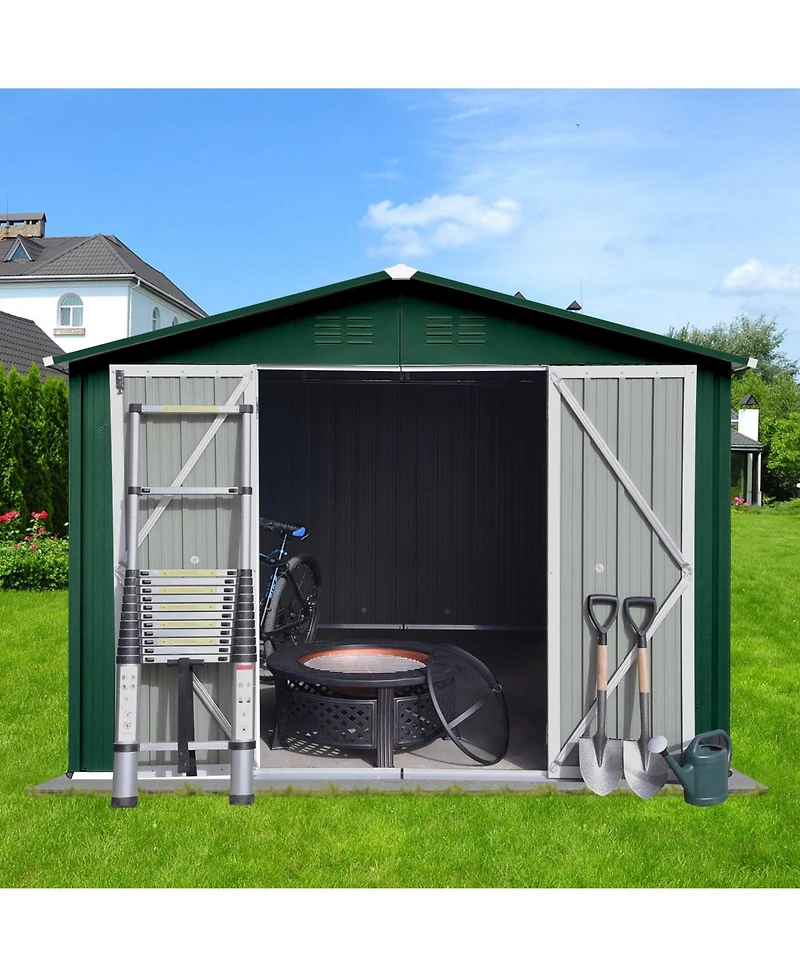 Mondawe 8 x 10 Feet Outdoor Metal Storage Shed with Apex Roof, Lockable Garden Tool Shed