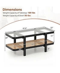 Slickblue Modern 2-Tier Coffee Table with Glass Top and Open Storage Shelf Design