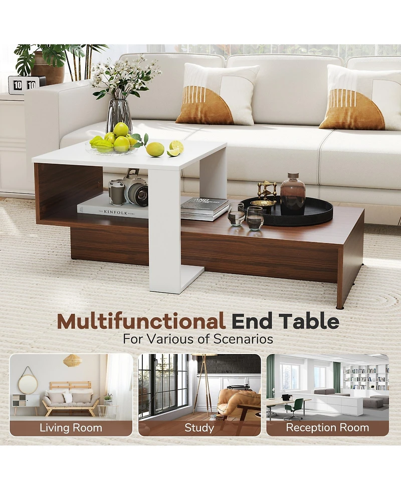 Slickblue Modern 2-Tier Coffee Table with Geometric Design and Storage Shelves