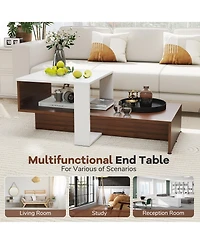 Slickblue Modern 2-Tier Coffee Table with Geometric Design and Storage Shelves