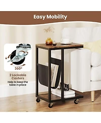 Slickblue Metal Frame C-Shaped Side Table with Canvas Pocket for Living Room