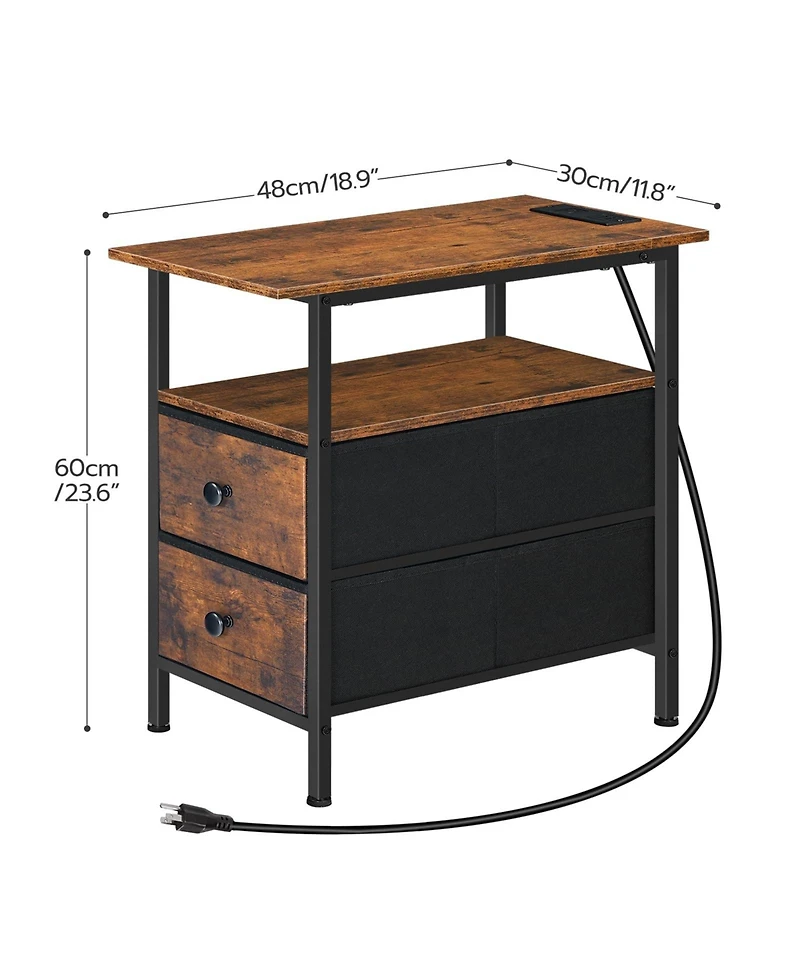 Slickblue Sofa Side Table Set of 2 with Built-in Charging Station and Storage