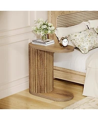 Tribesigns Fluted C-Shaped End Table, Modern Narrow Side Table with Oval Top and Storage Shelf, Accent Sofa Companion for Small Spaces