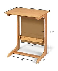 Gymax Bamboo Sofa Table Laptop Desk Coffee Snack End Table Bedside Table with Storage Bag