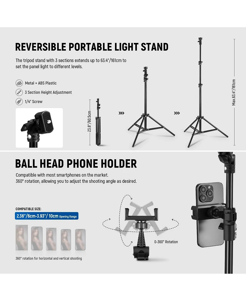 Neewer L220 Camera Tripod with 816lux, CRI95, Bi Color
