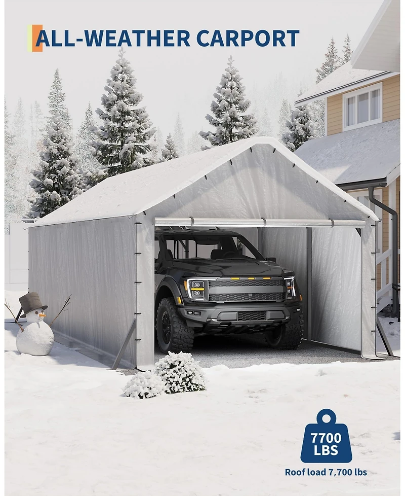 homfan 11x20 Feet Heavy Duty Carport with Side Curtains, Steel Tube Frame with Vertical Profile Steel Roof, Vehicle Shelter
