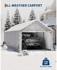 homfan 11x20 Feet Heavy Duty Carport with Side Curtains, Steel Tube Frame with Vertical Profile Steel Roof, Vehicle Shelter