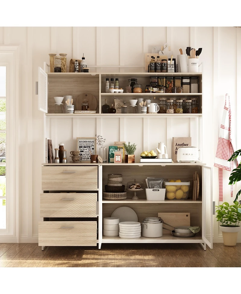 Homsee 59-Inch Storage Cabinet with Drawers Industrial Wood and Metal 69-Inch Tall Floor Organizer 3 2 Doors