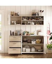 Homsee 59-Inch Storage Cabinet with Drawers Industrial Wood and Metal 69-Inch Tall Floor Organizer 3 2 Doors