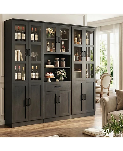 Aheaplus Set of 3 Kicthen Storage Pantry Cabinet with Glass Door and Drawer