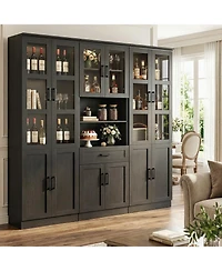 Aheaplus Set of 3 Kicthen Storage Pantry Cabinet with Glass Door and Drawer