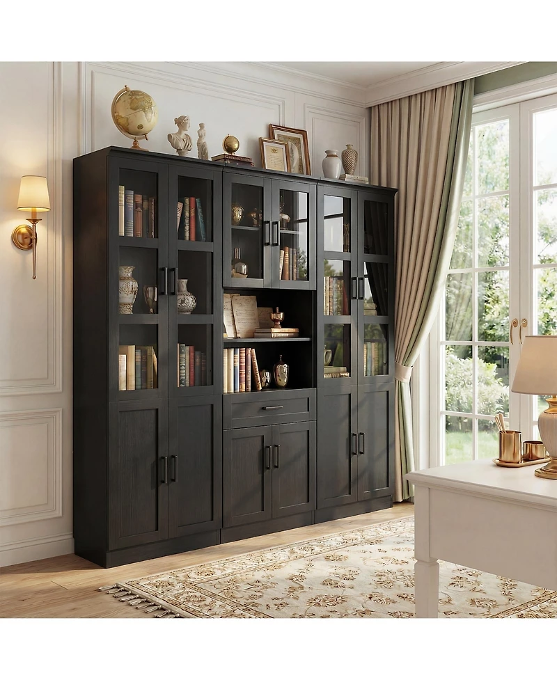 Aheaplus Set of 3 Kicthen Storage Pantry Cabinet with Glass Door and Drawer