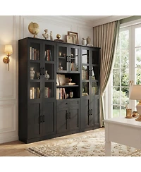 Aheaplus Set of 3 Kicthen Storage Pantry Cabinet with Glass Door and Drawer