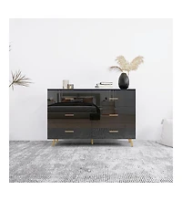 Flynama High Gloss 6-Drawer Storage Chest with Golden Handles and Metal Legs Home Bedroom Vanity Cabinet