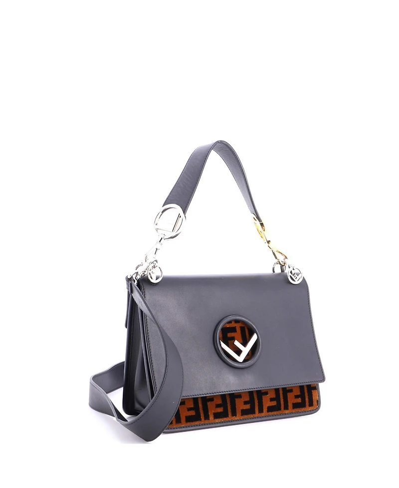 Pre-Owned Fendi Medium Kan I F Shoulder Bag Leather and Zucca Velvet