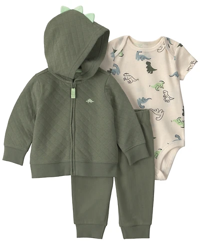 Carter's Boys' Dinosaur Quilted French Terry Layering Long-Sleeve Jacket, Bodysuit and Pants, 3-Piece Set