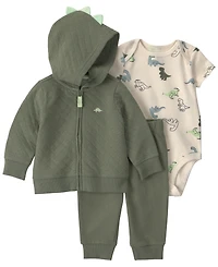 Carter's Boys' Dinosaur Quilted French Terry Layering Long-Sleeve Jacket, Bodysuit and Pants, 3-Piece Set