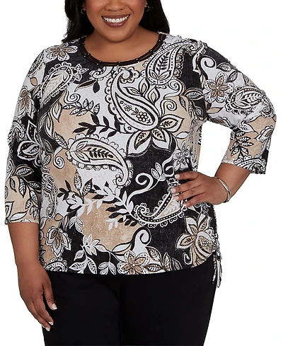 Alfred Dunner Plus Paisley Neutrals Knit Top