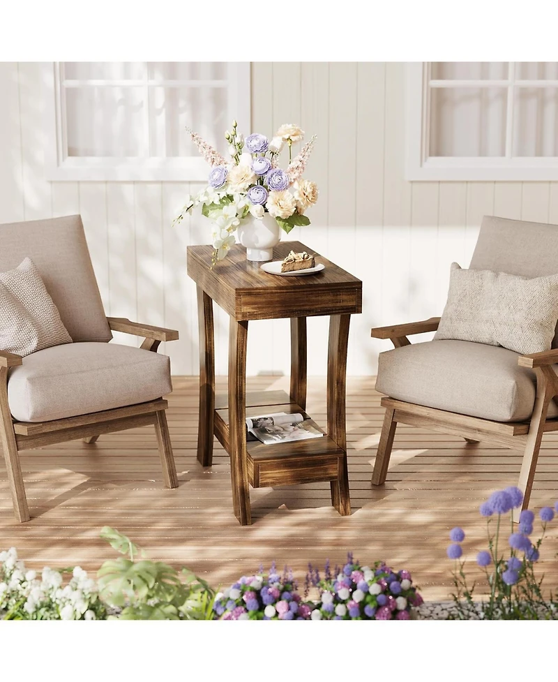 Tribesigns Narrow Side Table: 2-tier with wood legs. Small nightstand for bedroom, living room, small spaces