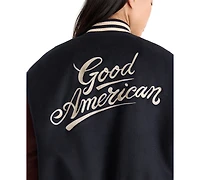 Good American Women's Team Varsity Ribbed Baseball Collar Jacket